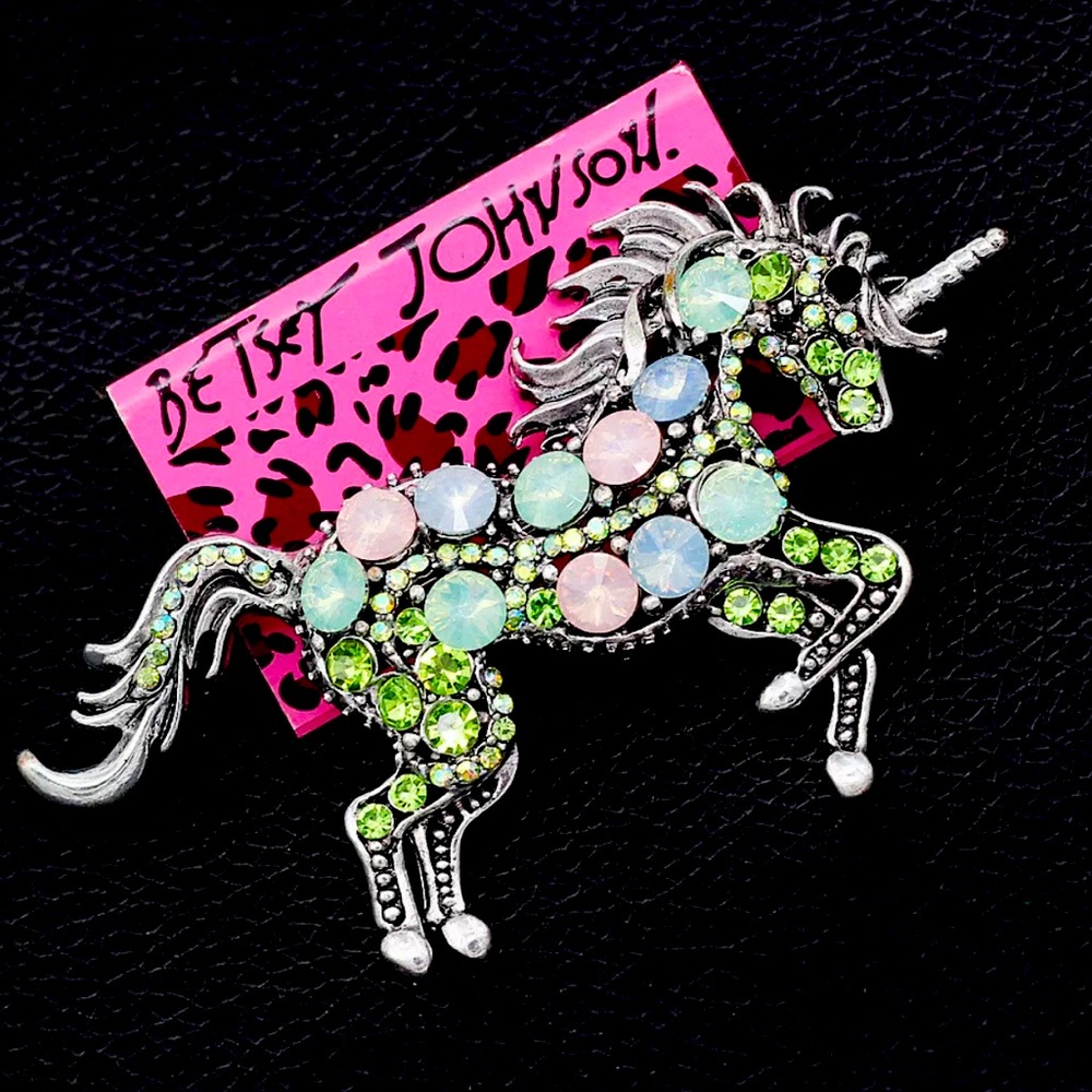 Betsey Johnson Crystal Unicorn Brooch Pin
